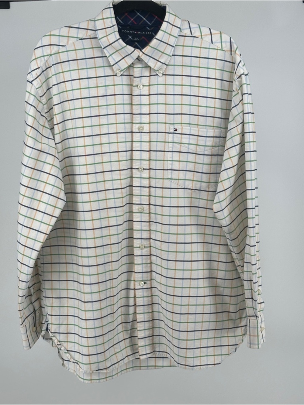 Tommy Hilfiger Men's Large‎ Vintage White Multi-Check Button-Down Shirt Preppy